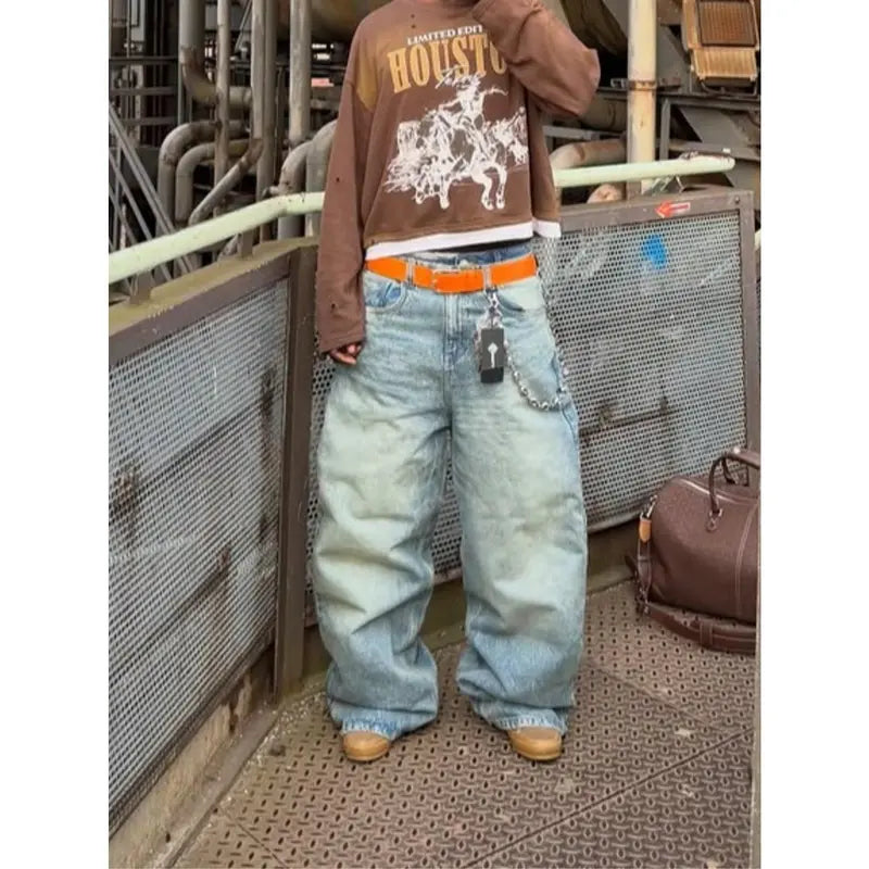 Flation Men’s Vintage Light Blue Loose Jeans | Flation Streetwear