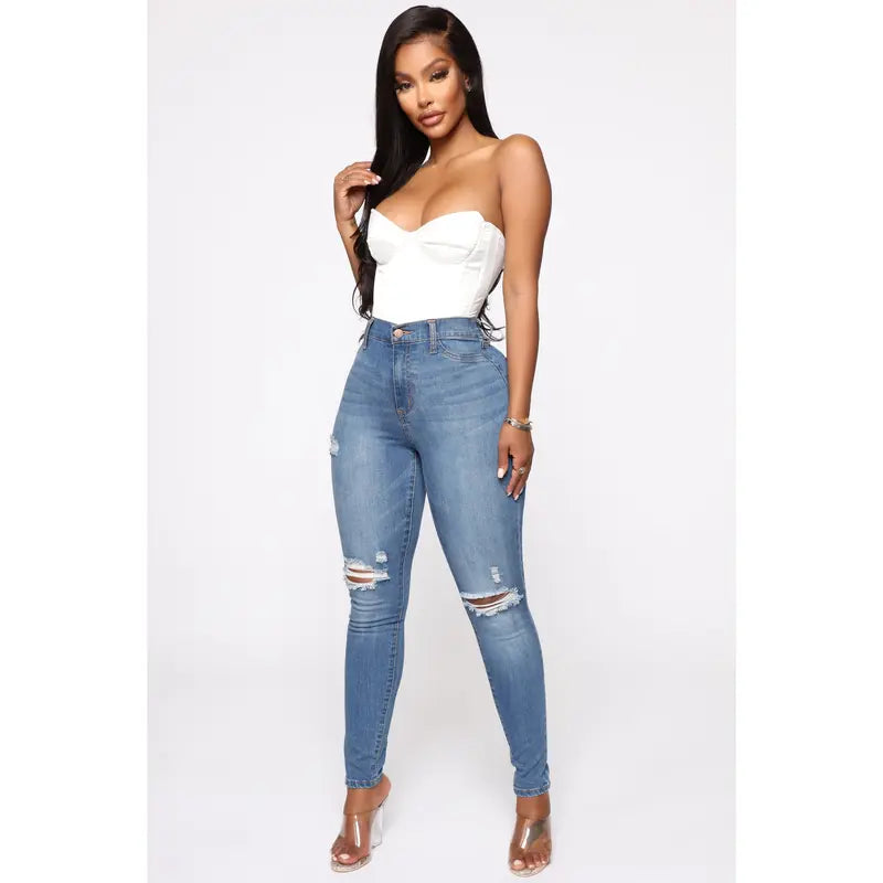 Flation Women's Our Favorite High Rise Skinny Jeans Medium Blue Wash | Flation Streetwear