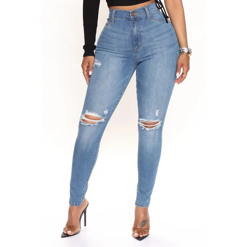 Flation Women's Our Favorite High Rise Skinny Jeans Medium Blue Wash | Flation Streetwear
