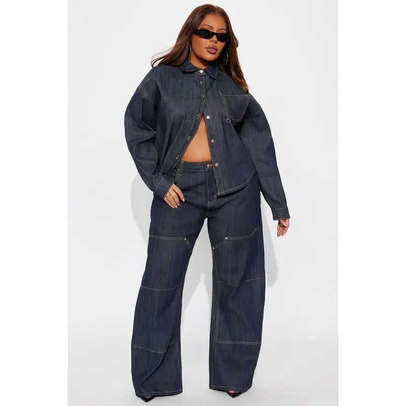 Flation Women's Premium Selvedge Utility Straight Leg Denim Jeans Dark Denim | Flation Streetwear