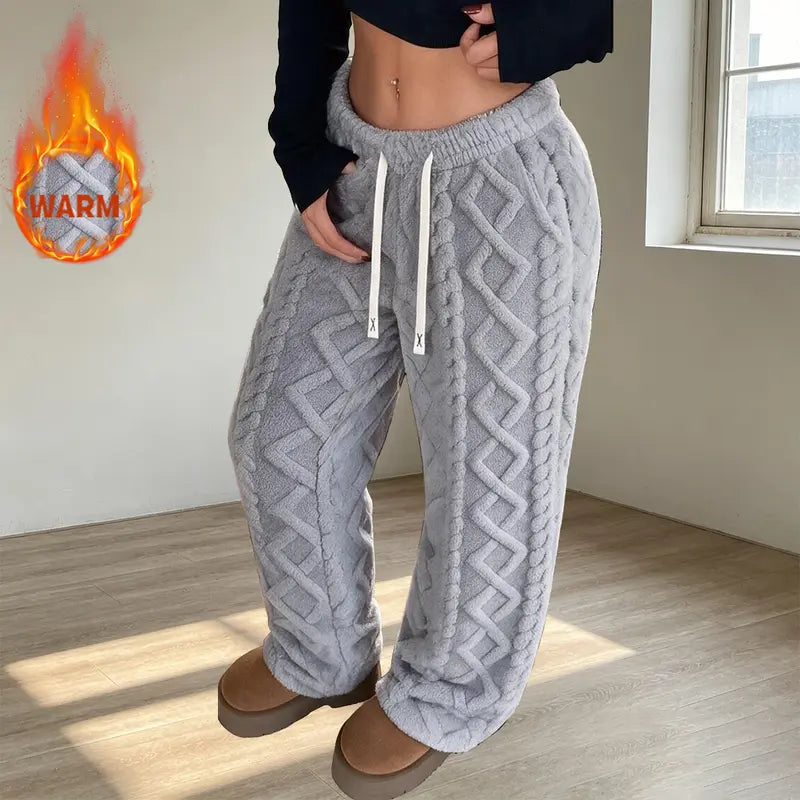 Flation Women's Retro Mid Rise Loose Fleece Pants | Flation Streetwear
