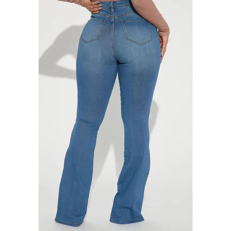 Flation Women's High Rise Stretch Flare Denim Jeans Light Wash | Flation Streetwear