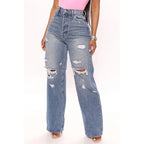 Flation Women's 90's Baggy High Rise Distressed Denim Jeans | Flation Streetwear
