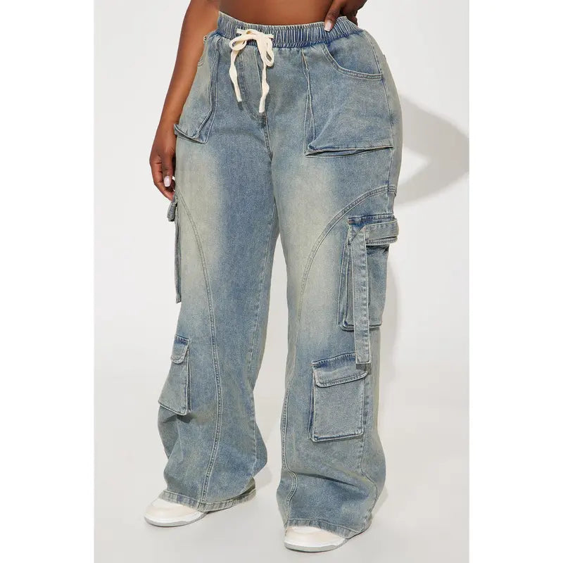 Flation Women's Met My Match Baggy Cargo Jeans Vintage Wash | Flation Streetwear