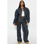 Flation Women's Premium Selvedge Utility Straight Leg Denim Jeans Dark Denim | Flation Streetwear