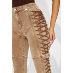 Flation Women's After Hours Lace Up Stretch Flare Pant Khaki | Flation Streetwear