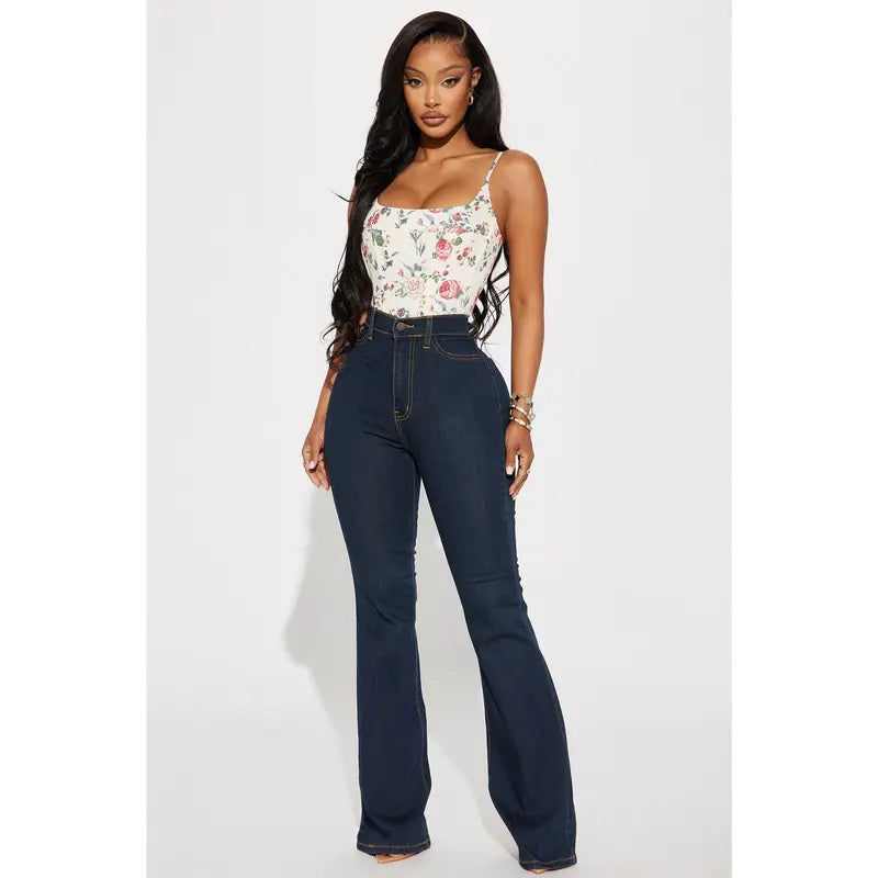 Flation Women's Deep In My Soul Flare Denim Jeans Dark Denim  | Flation Streetwear