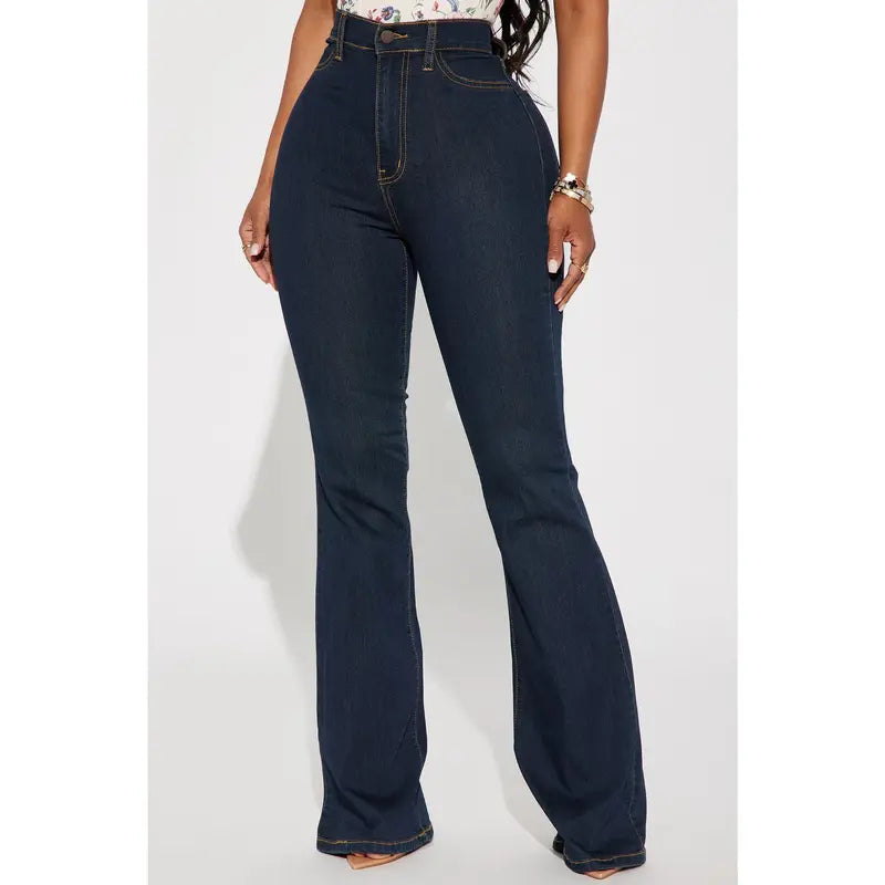 Flation Women's Deep In My Soul Flare Denim Jeans Dark Denim  | Flation Streetwear