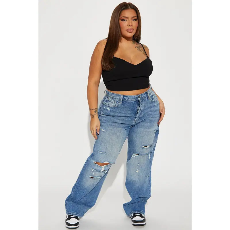 Flation Women's 90's Baggy High Rise Distressed Denim Jeans | Flation Streetwear