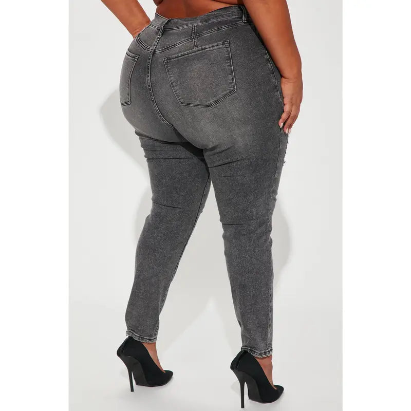 Flation Women's High Rise Stretch Ripped Skinny Denim Jeans Black Wash | Flation Streetwear