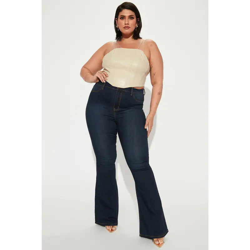 Flation Women's Deep In My Soul Flare Denim Jeans Dark Denim  | Flation Streetwear