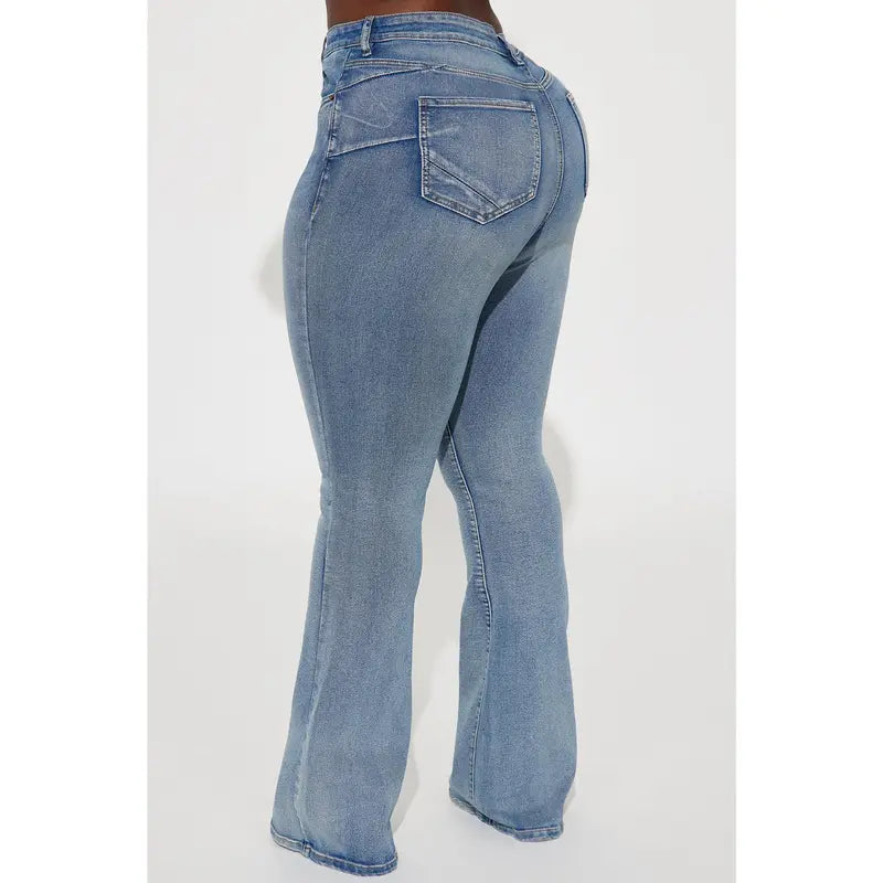 Flation Women's Gemma Sculpting Stretch Flare Denim Jeans Vintage Wash | Flation Streetwear