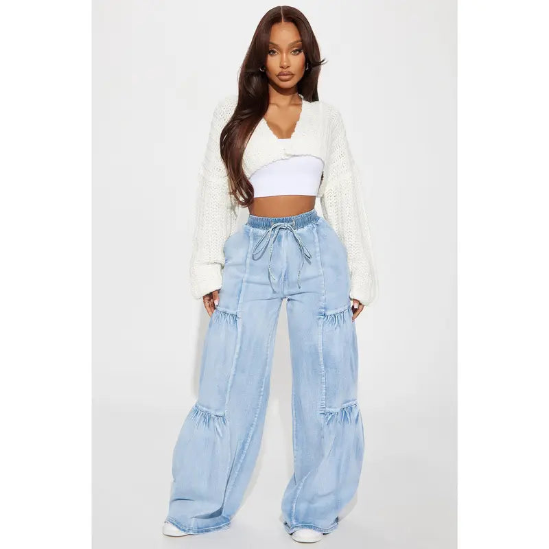 Flation Women's Tall High Rise Stretch Wide Leg Denim Jeans Light Wash | Flation Streetwear