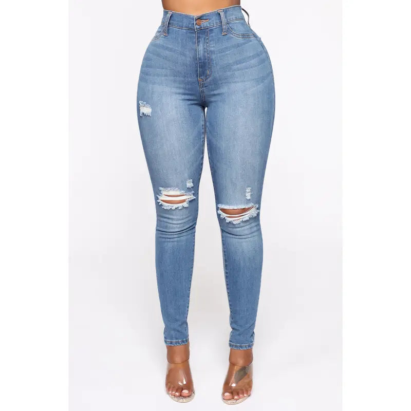 Flation Women's Our Favorite High Rise Skinny Jeans Medium Blue Wash | Flation Streetwear