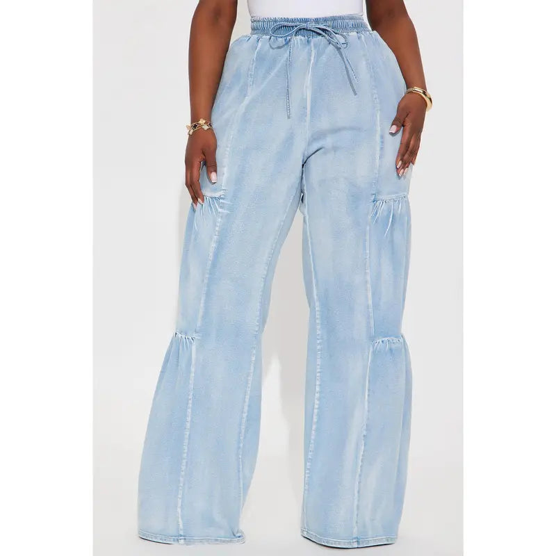 Flation Women's Tall High Rise Stretch Wide Leg Denim Jeans Light Wash | Flation Streetwear