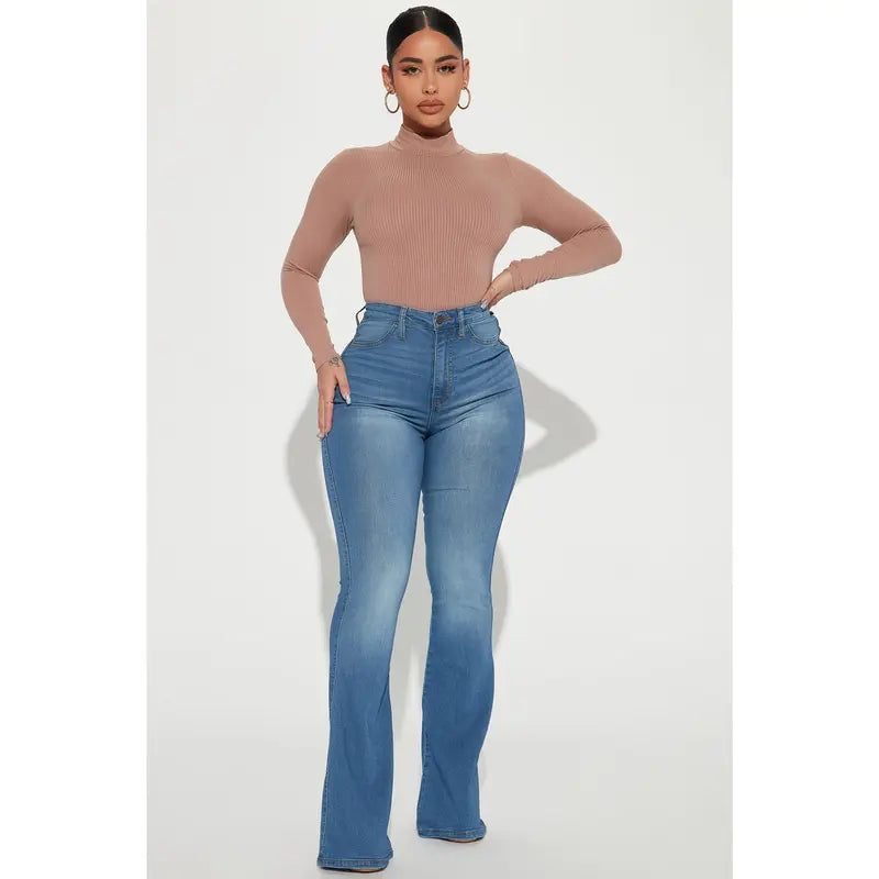 Flation Women's High Rise Stretch Flare Denim Jeans Light Wash | Flation Streetwear