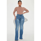Flation Women's High Rise Stretch Flare Denim Jeans Light Wash | Flation Streetwear