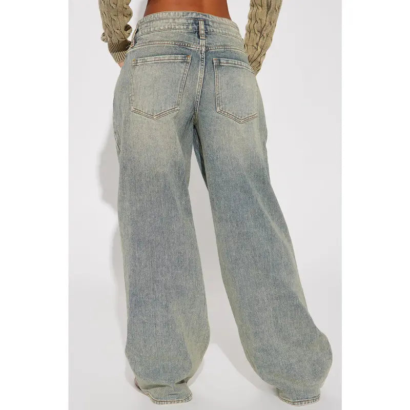 Flation Women's Artesia Tinted Baggy Non Stretch Denim Jeans Light Wash | Flation Streetwear