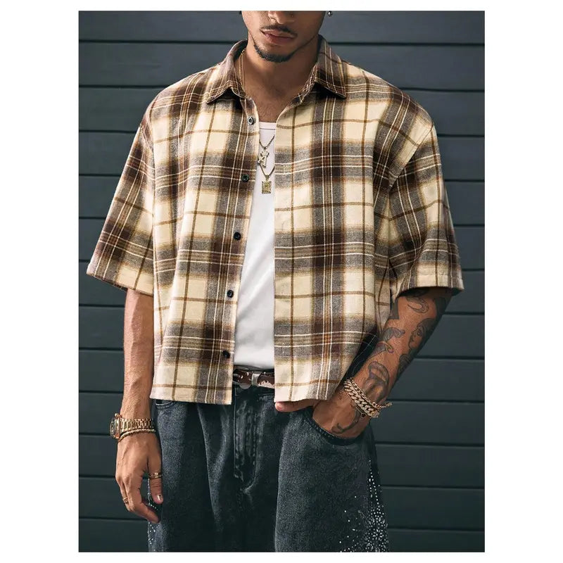 Flation Men’s Cropped Plaid Graphic Shirt | Flation Streetwear