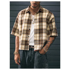 Flation Men’s Cropped Plaid Graphic Shirt | Flation Streetwear