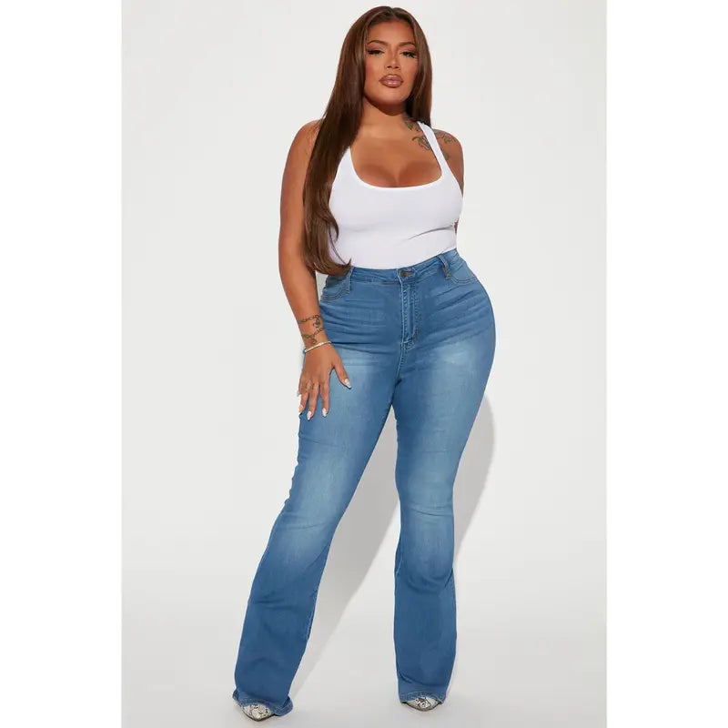 Flation Women's High Rise Stretch Flare Denim Jeans Light Wash | Flation Streetwear