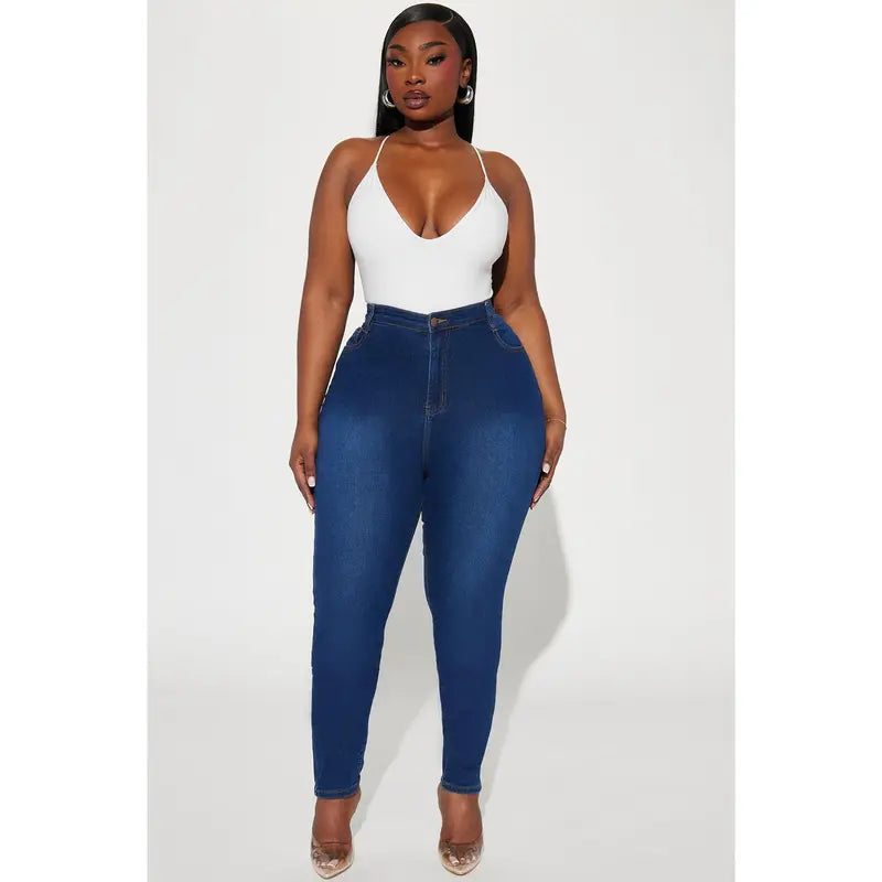 Flation Women's Marilyn High Waisted Skinny Denim Jeans Dark Wash | Flation Streetwear