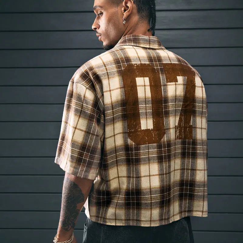 Flation Men’s Cropped Plaid Graphic Shirt | Flation Streetwear