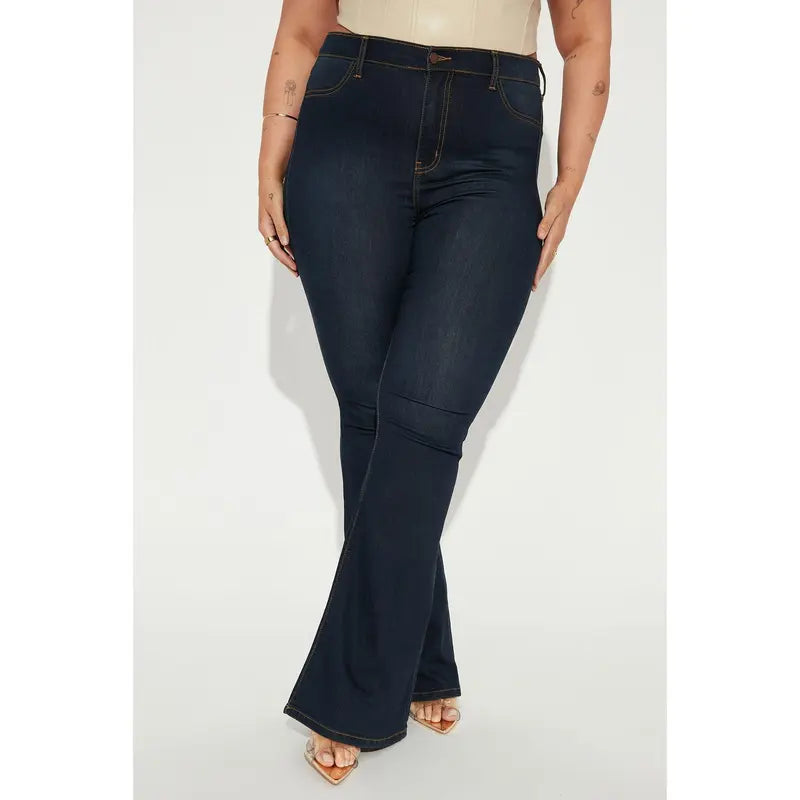 Flation Women's Deep In My Soul Flare Denim Jeans Dark Denim  | Flation Streetwear