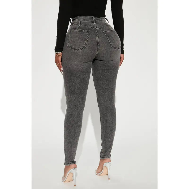 Flation Women's High Rise Stretch Ripped Skinny Denim Jeans Black Wash | Flation Streetwear
