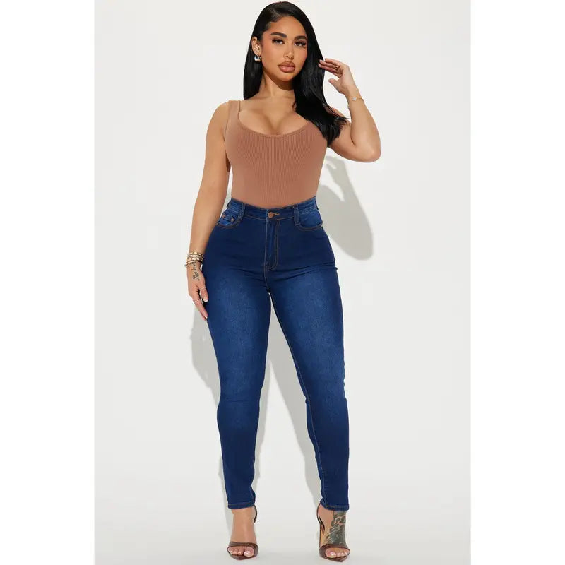 Flation Women's Marilyn High Waisted Skinny Denim Jeans Dark Wash | Flation Streetwear
