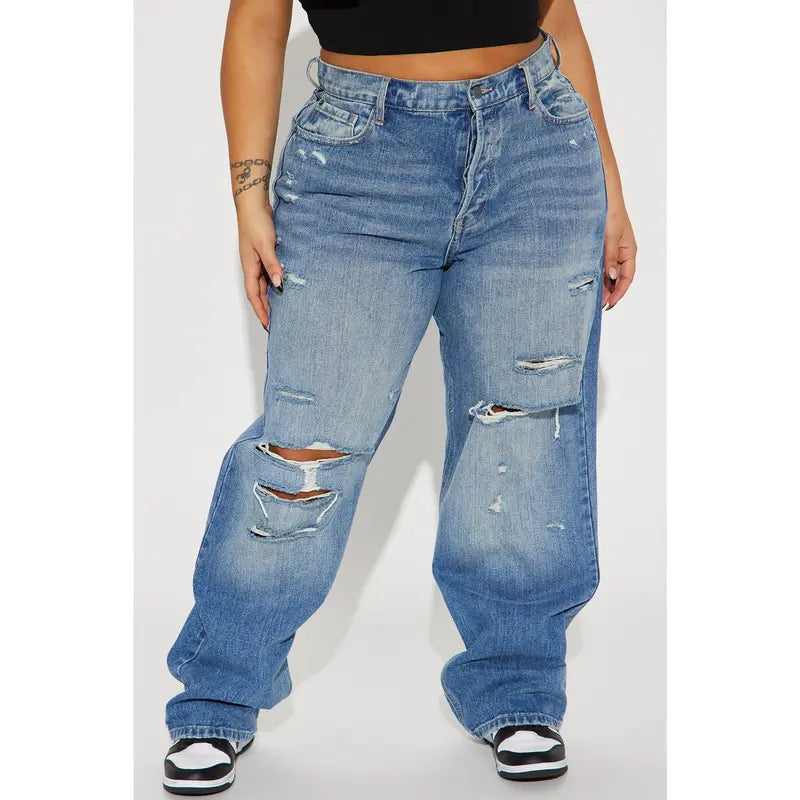 Flation Women's 90's Baggy High Rise Distressed Denim Jeans | Flation Streetwear