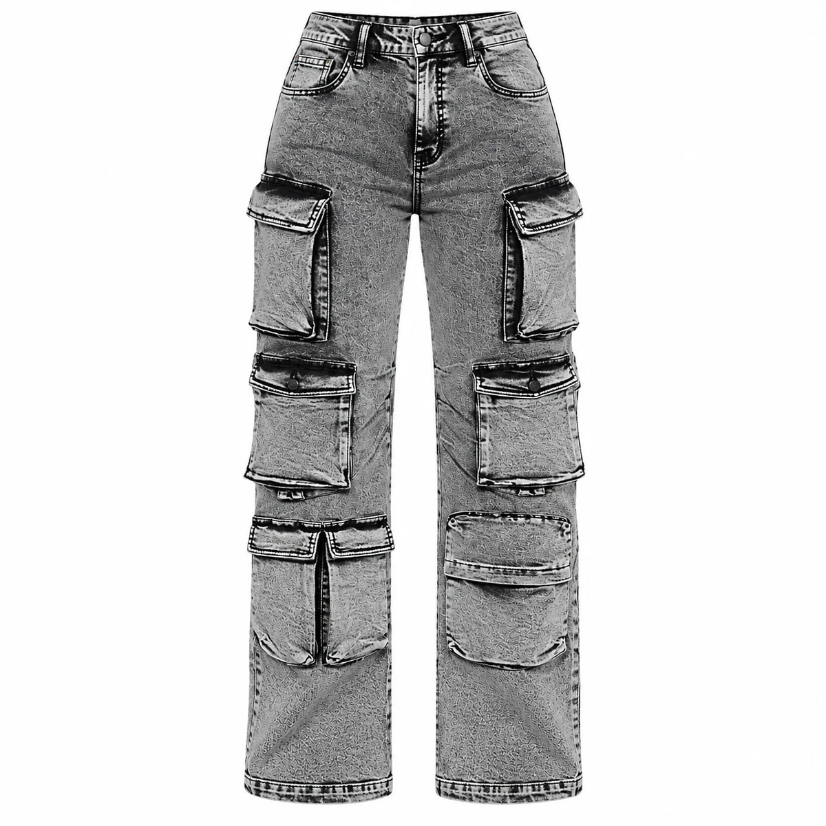 Flation Women's Fairfax High Rise Stretch Cargo Jeans Acid Wash Grey |  | Flation Streetwear