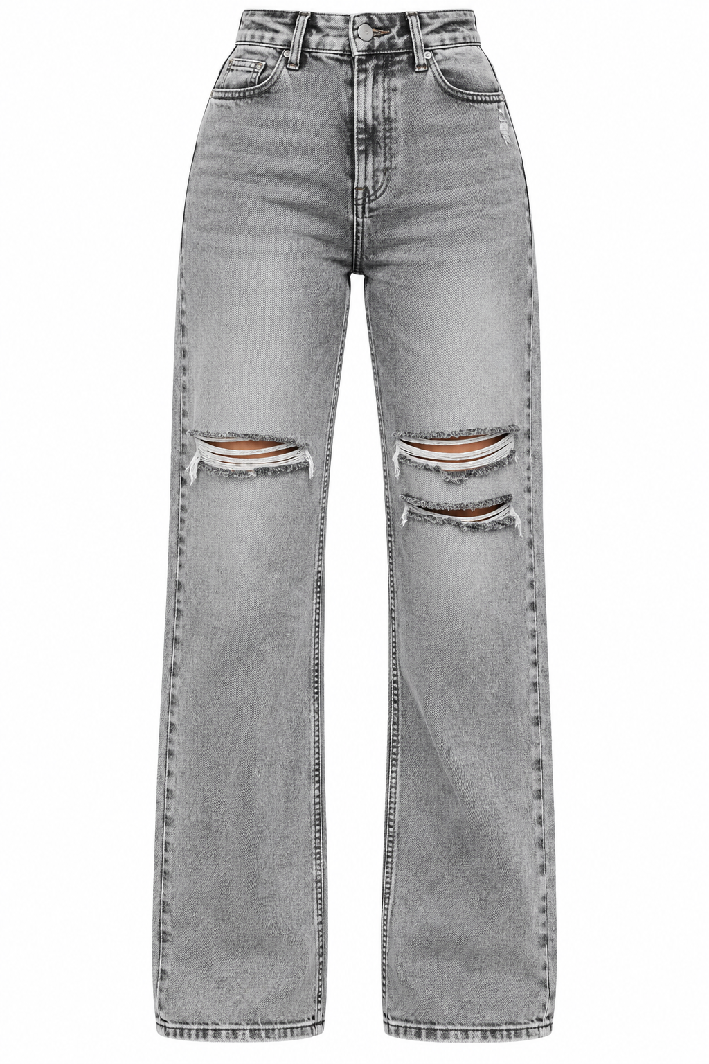 Flation Women's Ripped Stretch Baggy Straight Leg Denim Jeans Grey | Flation Streetwear
