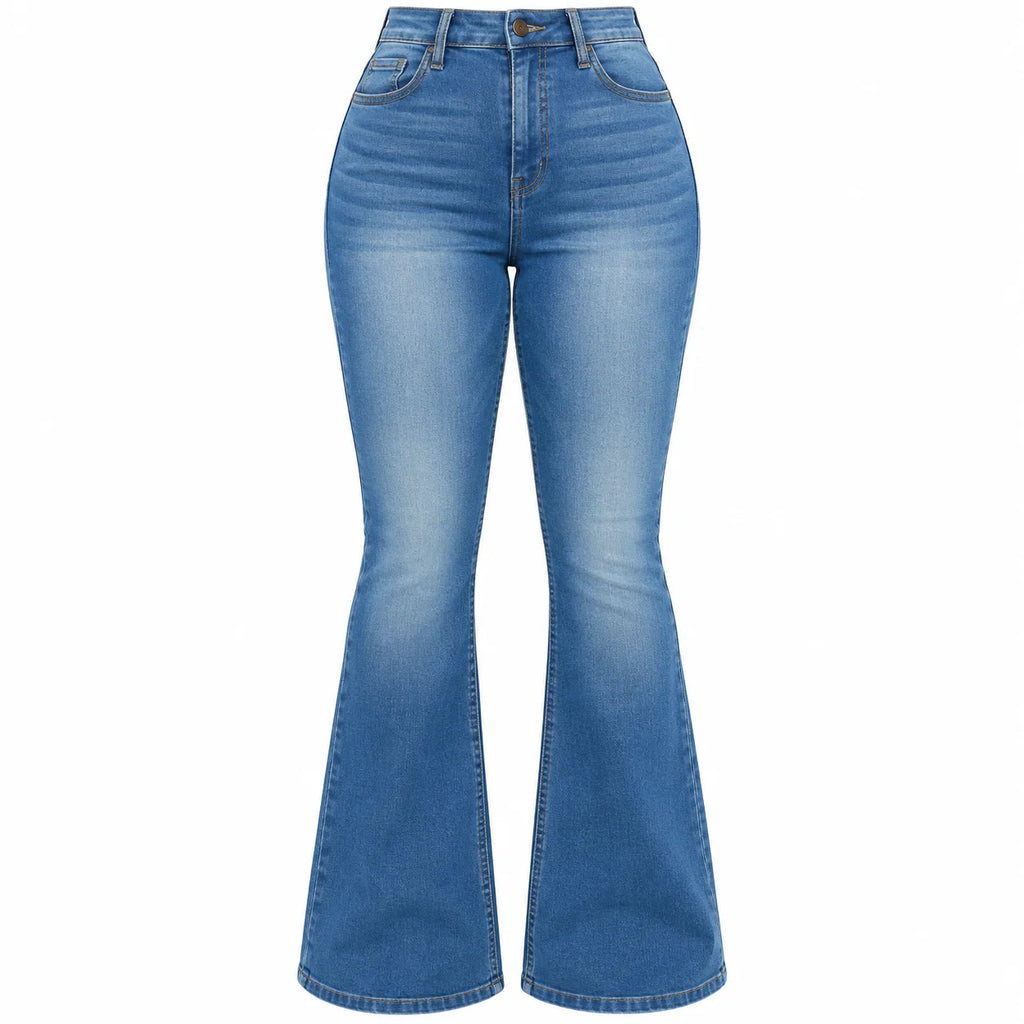 Flation Women's High Rise Stretch Flare Denim Jeans Light Wash | Flation Streetwear