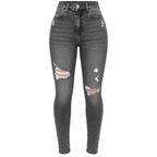 Flation Women's High Rise Stretch Ripped Skinny Denim Jeans Black Wash | Flation Streetwear
