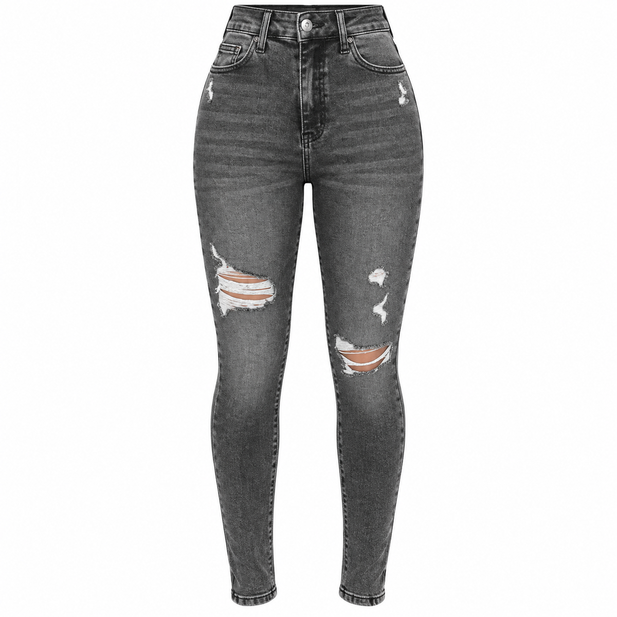 Flation Women's High Rise Stretch Ripped Skinny Denim Jeans Black Wash | Flation Streetwear