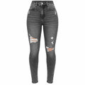 Flation Women's High Rise Stretch Ripped Skinny Denim Jeans Black Wash | Flation Streetwear