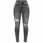 Flation Women's High Rise Stretch Ripped Skinny Denim Jeans Black Wash | Flation Streetwear