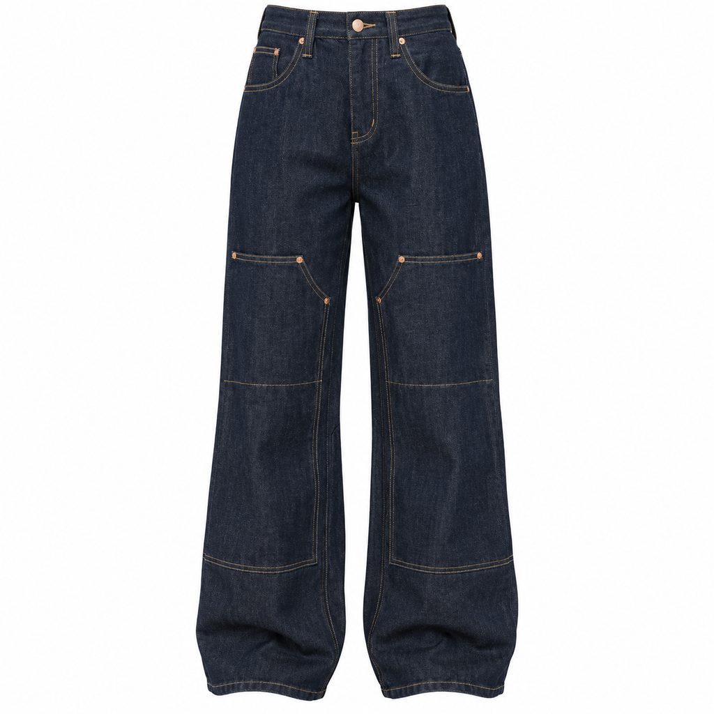Flation Women's Premium Selvedge Utility Straight Leg Denim Jeans Dark Denim | Flation Streetwear