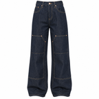 Flation Women's Premium Selvedge Utility Straight Leg Denim Jeans Dark Denim | Flation Streetwear