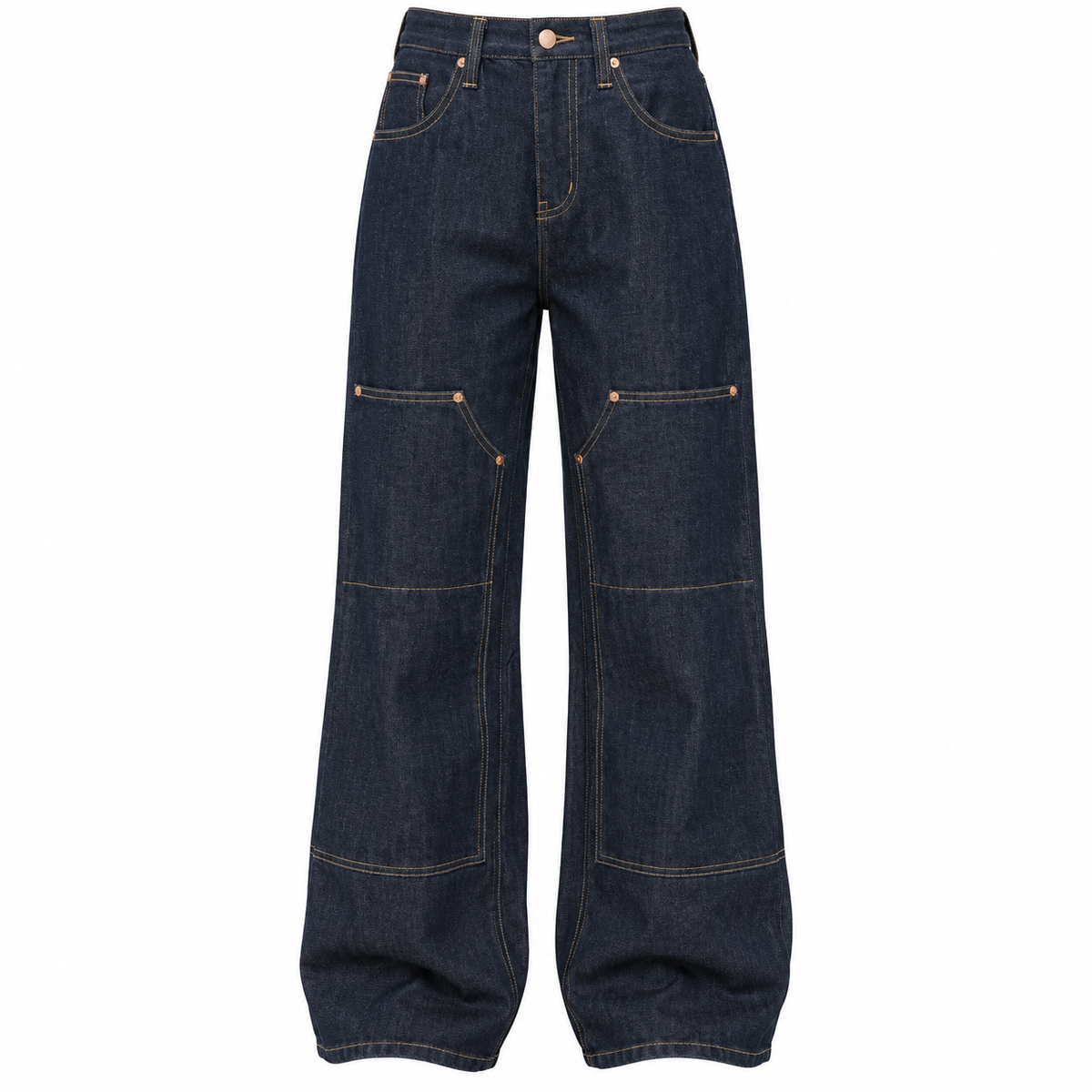 Flation Women's Premium Selvedge Utility Straight Leg Denim Jeans Dark Denim | Flation Streetwear