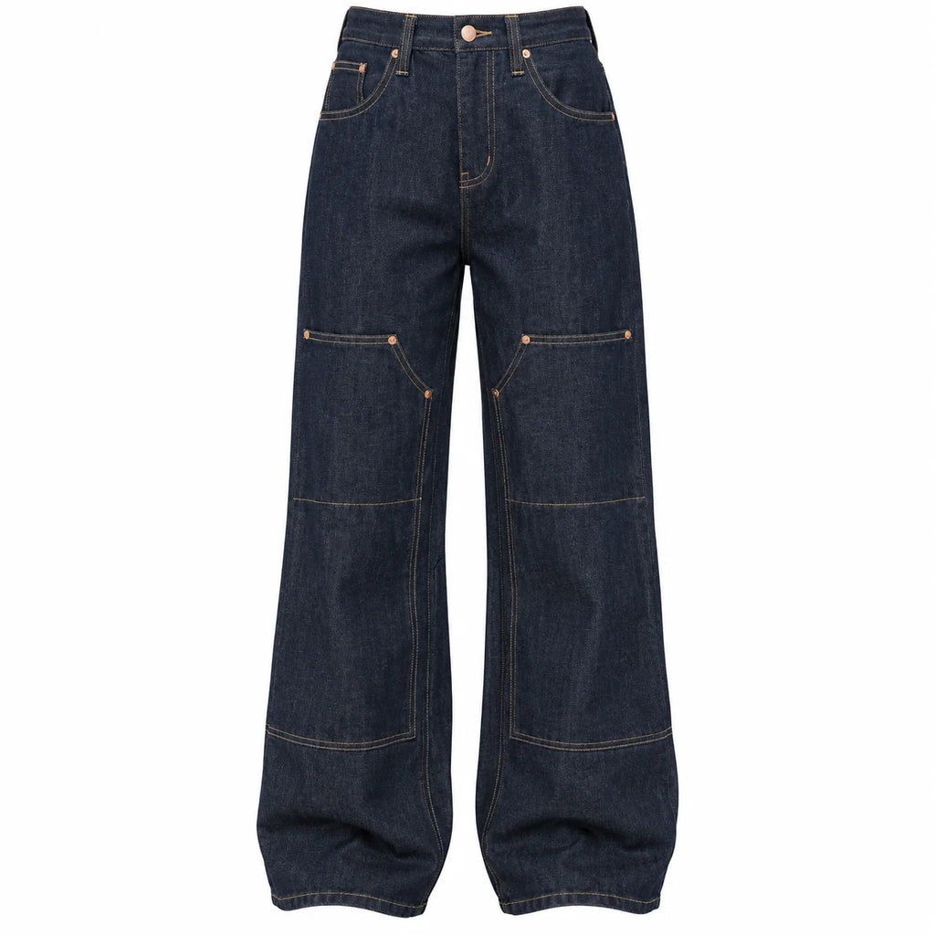 Flation Women's Premium Selvedge Utility Straight Leg Denim Jeans Dark Denim | Flation Streetwear
