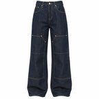 Flation Women's Premium Selvedge Utility Straight Leg Denim Jeans Dark Denim | Flation Streetwear