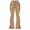 Flation Women's After Hours Lace Up Stretch Flare Pant Khaki | Flation Streetwear