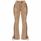 Flation Women's After Hours Lace Up Stretch Flare Pant Khaki | Flation Streetwear