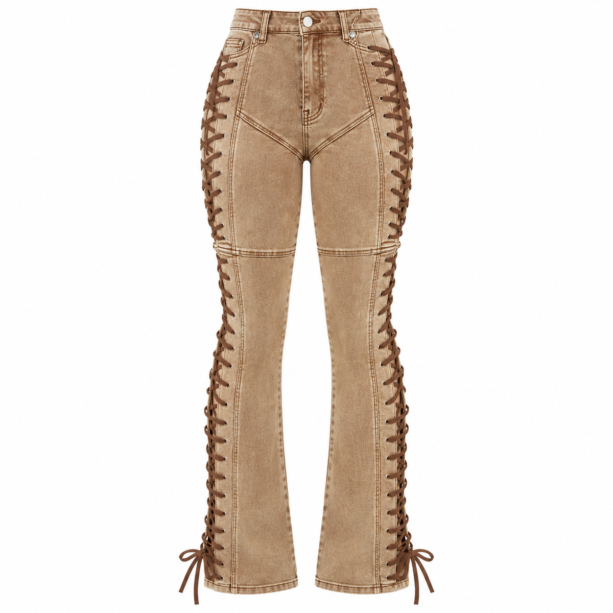 Flation Women's After Hours Lace Up Stretch Flare Pant Khaki | Flation Streetwear