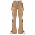Flation Women's After Hours Lace Up Stretch Flare Pant Khaki | Flation Streetwear