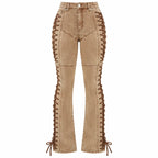 Flation Women's After Hours Lace Up Stretch Flare Pant Khaki | Flation Streetwear