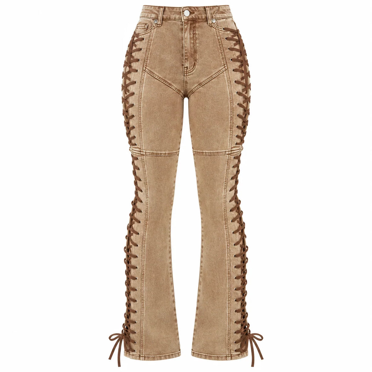 Flation Women's After Hours Lace Up Stretch Flare Pant Khaki | Flation Streetwear