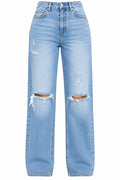 Flation Women's High Rise Ripped Straight Leg Denim Jeans | Flation Streetwear